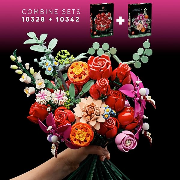 LEGO BOTANICALS PRETTY PINK FLOWER BOUQUET BUILDING SET FOR ADULTS – GIFTS FOR ANNIVERSARY FOR WOMEN & MEN – ARTIFICIAL FLOWERS FOR DECOR OR TABLE DISPLAY – 10342