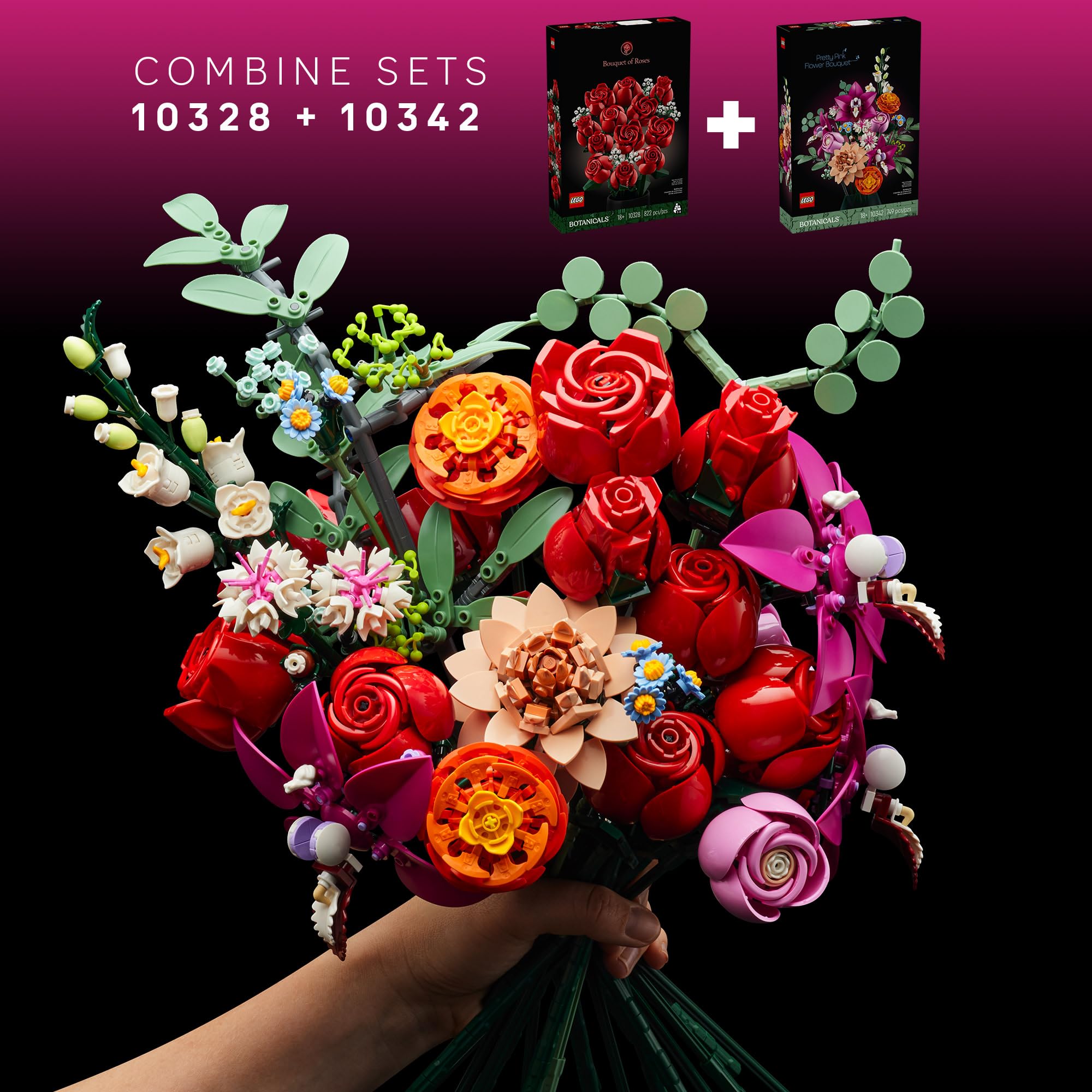 LEGO Botanicals Bonito ramo de flores rosas para construir para adultos - Regalos de aniversario para mujeres y hombres - Flores artificiales para decoración o exhibición de mesa - 10342