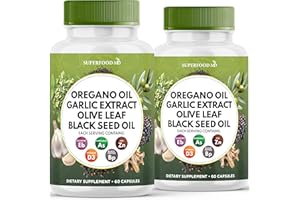 Superfood MD Oregano Oil, Garlic Extract, Olive Leaf, Black Seed Oil, Astragalus-Immune Support & Digestive Health Supplement for Women and Men- 120 Count