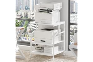 Lerliuo Large Printer Stand with Storage, 23.6"W x 18.9"D x 30.2"H, 5-Adjustable Shelf Heights Mobile 3 Tier Table with Lockable Wheels, Industrial Rolling Printer Cart, White Stands for Home Office
