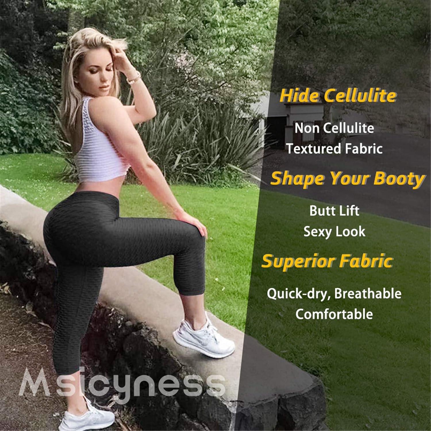 Msicyness Tiktok Leggings Women's High Waist Yoga Pants Butt Lift Tummy Control Leggings Textured Scrunch Booty Tights : Clothing