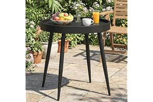 Outsunny 19.5" Round Patio Table, Small Outdoor Patio Coffee Side End Table with Plastic Tray-Style Top, Metal Legs, Outdoor 