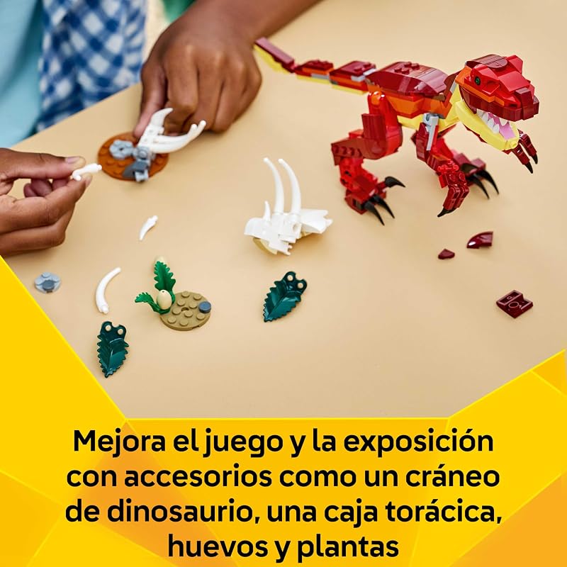Creator 3in1 Dinossauro Feroz - Figuras de Dinossauro Transformáveis em Velociraptor, Stegosaurus ou Pterossauro - Presente de Aniversário para Raparigas e Rapazes 8+ Anos - 31379