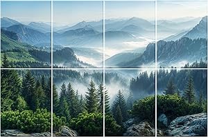 HIRESC 8 Pack Art Acoustic Panels Sound Proof Foam for Walls, 48X32 Inches Decorative Sound Absorbing Panels for Bedroom, Adhesive Included, Mountain