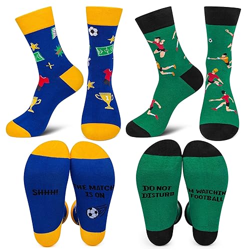 Chalier Cozy 2 Pairs Mens Calf Novelty Socks for Football Fans, One Size
