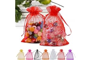 ANZNKU 50PCS Premium Red Organza Bags 5x7 inches Mesh Bags Drawstring, Gift Bags for Party, Wedding Favor Bags, Mesh Bags, Sheer Mesh Bags Drawstring