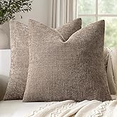 Woaboy Set of 2 Textured Throw Pillow Covers Decorative Soft Accent Square Chenille Pillowcases Neutral Farmhouse Cushions Modern Home Decor for Couch Sofa Bedroom Living Room 20x20 Inch, Taupe Gray