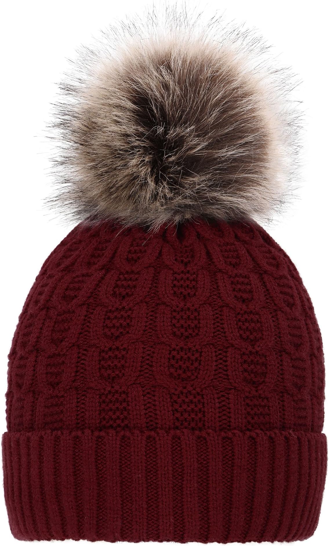 Arctic Paw Sherpa Lined Knit Beanie with Faux Fur Pompom