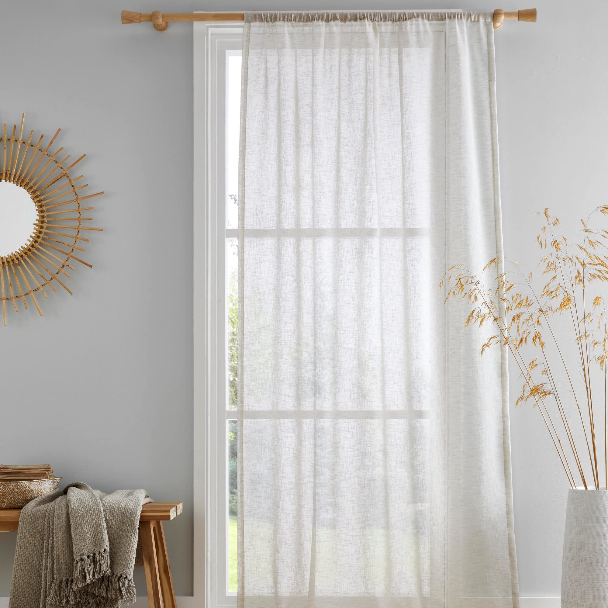 Drift Home Natural Semi-Transparent Cotton Curtain - 55 x 90 (140 x 228cm) - Sustainable Recycled Cotton - Sheer Voile/Net Curtain