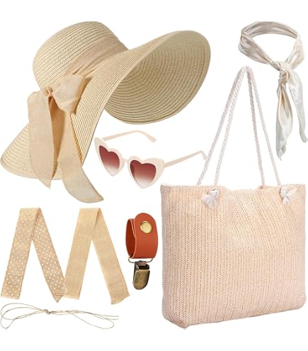 Personalized Womens Beach Bag and Hat Set, Custom Wide Brim  display picture 1