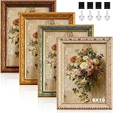 Fiwochic 4 Pack 8 x 10 Ornate Vintage Picture Frame Sets, Mixed Colors | Resin Frame, Hd Plastic Cover, Wall Tabletop Gallery, Pattern, Retro, Royal Elegant, Country Art