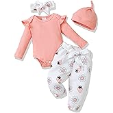 Renotemy Newborn Baby Girl Clothes Outfits Infant Romper Ruffle Floral Pants Cute Toddler Baby Girl Clothes Set