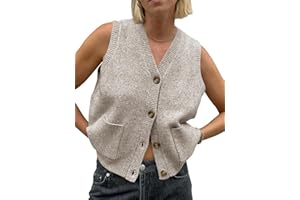 Saodimallsu Womens Sleeveless Sweater Vest Button V Neck Knit Trendy Casual Summer Cardigan with Pockets