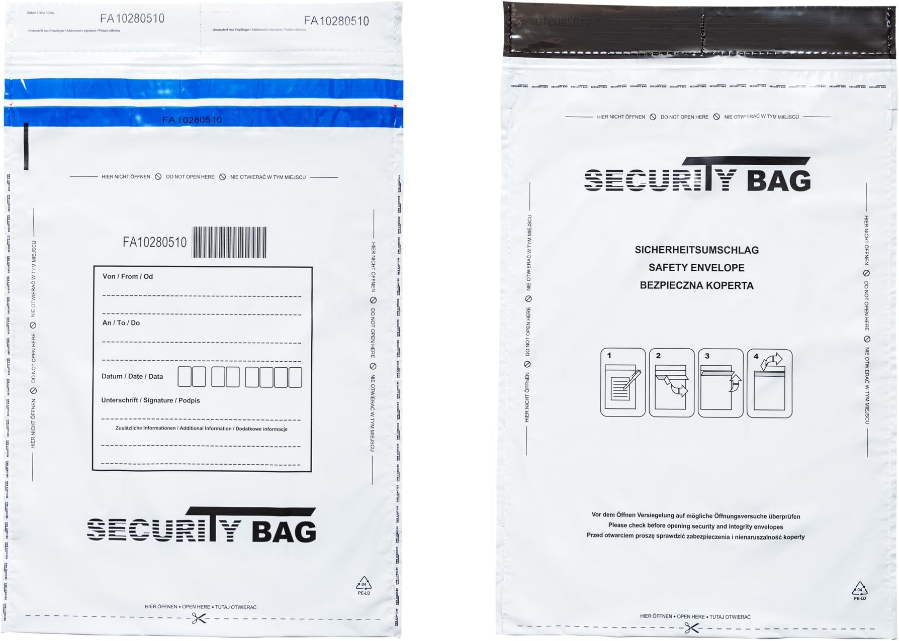 Tamper-Evident Plastic Deposit Bags, 100 Pack (White),Size M5 155 mm x 260 mm + 30 mm