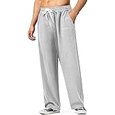 HHZ Men's Cotton Loose Fit Sweapants Baggy Yoga Gym Workout Pants with Pockets Open Bottom Sweatpants Straight Wide Leg
