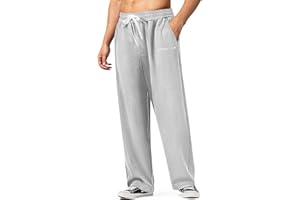 HHZ Men's Cotton Loose Fit Sweapants Baggy Yoga Gym Workout Pants with Pockets Open Bottom Sweatpants Straight Wide Leg
