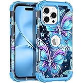 LONTECT for iPhone 16 Pro Max Case Glow in The Dark Three Layer Heavy Duty Shockproof Hard PC+Soft Silicone Rugged Full Body Protective Case for Women Girls,Sky Blue