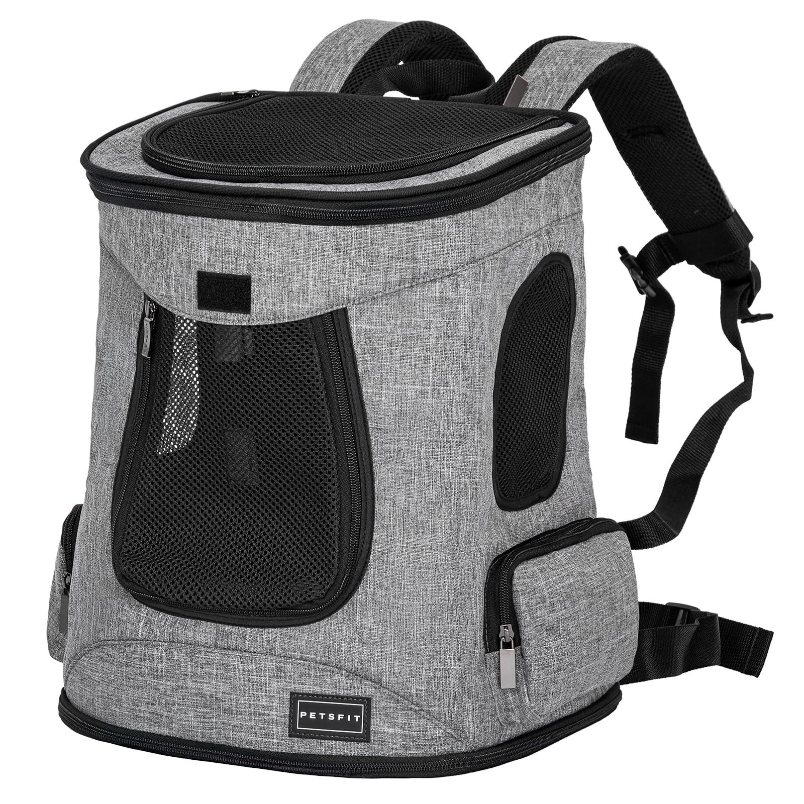 Petsfit Cat Backpack Portable Cat Carrier Backpack for Cats and Small Dogs,Ventilation Mesh Design Cat Carrier with Soft Fleece, Grey,32x43 cm