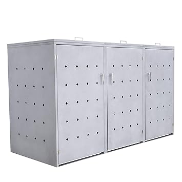 Zelsius Mülltonnenbox Rhombus Cement für 3 Mülltonnen je 120 und/oder 240 Liter I Mülltonnenverkleidung mit 3 Klappdeckel I M