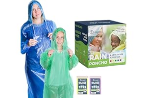 Lingito Rain Ponchos Family Pack - Emergency Drawstring Hood Poncho for Children & Adults Lightweight Reusable or Disposable
