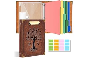 Ovesmusl 1 Inch 3 Ring Binder with Clipboard Leather Round Ring Binder with 5 Dividers, Plastic Folder, 400 Divider Stikers, 