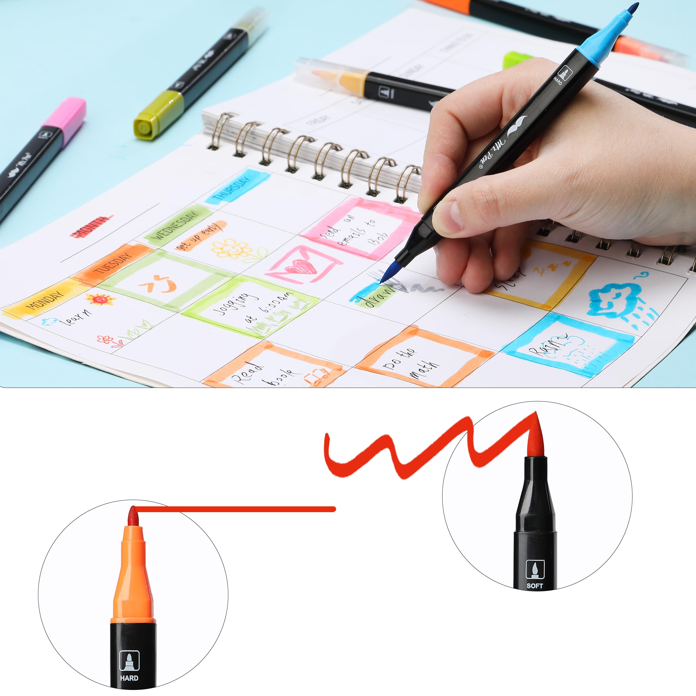 Mr. Pen- Dual Tip Brush Pens, 12 pcs, Vibrant Colors, Brush and Fine Tip Marker, Dual Tip Markers, Art Markers for Adults