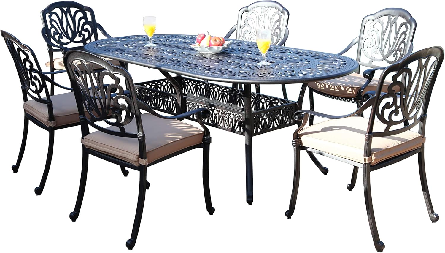 Patio Lawn Garden Dining Sets Grandpatiofurniture Com Cbm Patio Elisabeth Collection Cast Aluminum 7 Piece Dining Set With A Rectangle Table 6 Arm Chairs Sh226 6a Cbm1290
