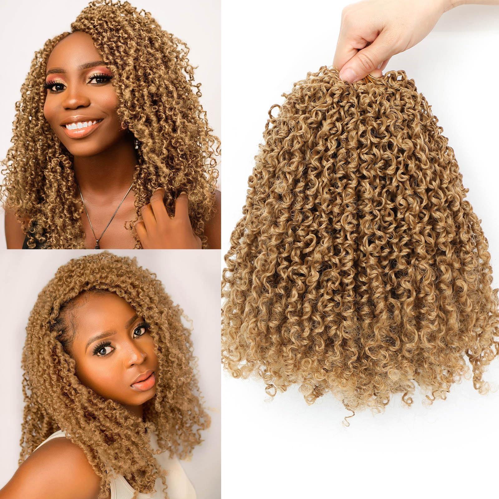 Photo 1 of Aksice 10 Inch 8 Packs Yanky Twist Crochet Hair for Women Pre-looped Mini Twist Hair Bohemian Passion Twist Crochet Hair Boho Crochet Braids Synthetic (27#)