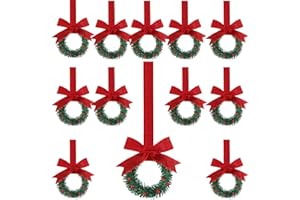 Sggvecsy 12 Pcs 8’’ Christmas Mini Cabinet Wreaths with Ribbon Bows Red Berry Artificial Small Kitchen Wreath for Window Front Door Farmhouse Wall Xmas Decorations(Red Burlap)