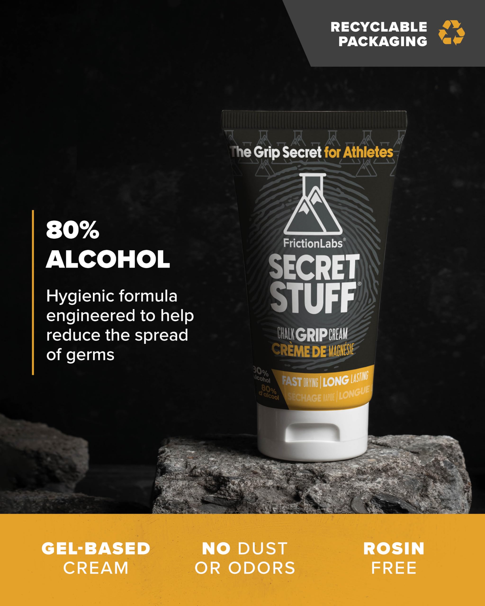 Friction Labs Quick Grip Secret Stuff Liquid Chalk for Athletes - Made in USA - Skin Friendly - Rock Climbing, Weightlifting, Gym, Tennis - Trusted by 100+ Pro Athletes - Best Workout Chalk - 75mL