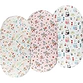 Onacosht Bassinet Sheets Set 3 Pack for Baby Girl, Stretchy Soft Jersey Knitted Fitted Sheet Universal for Oval Rectangle and Hourglass Bassinet Mattress, Flower, Rabbit and Owl Printing