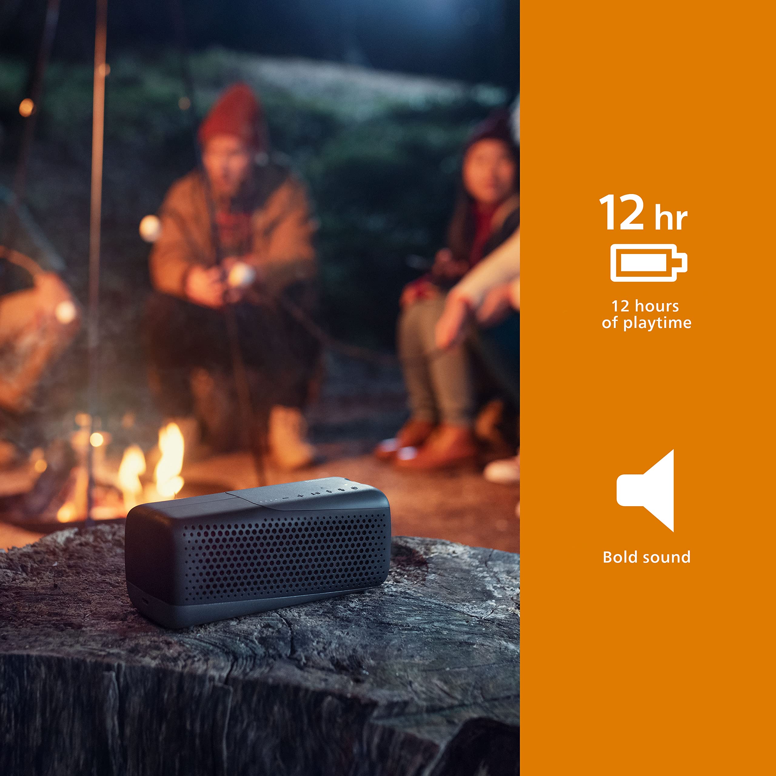 PHILIPS S4807 Outdoors Wireless Bluetooth Speaker with Stereo Pairing and Bluetooth Multipoint Connection, IP67 Waterproof, Gray