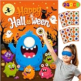 Actilize Halloween Party Games for Kids, Pin the Eyeball on The Monster | Halloween Party Supplies Pin the Tail Games with Eyeball Stickers and Blindfold for Kids