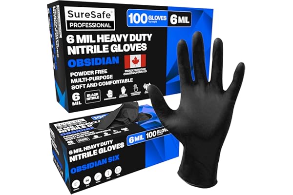 SURESAFE Industrial Grade Nitrile Black Gloves, 6 Mil Black Gloves Disposable, Latex Free Disposable Gloves