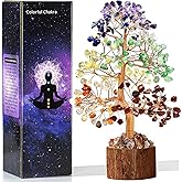 Seven Chakra Tree of Life Crystal Healing, Sister Women Mom Birthday Spiritual Gifts Gemstone Positive Energy & Good Luck, 7 Chakra Gem Stone Feng Shui Money Tree House Home Office Room Desk Decor