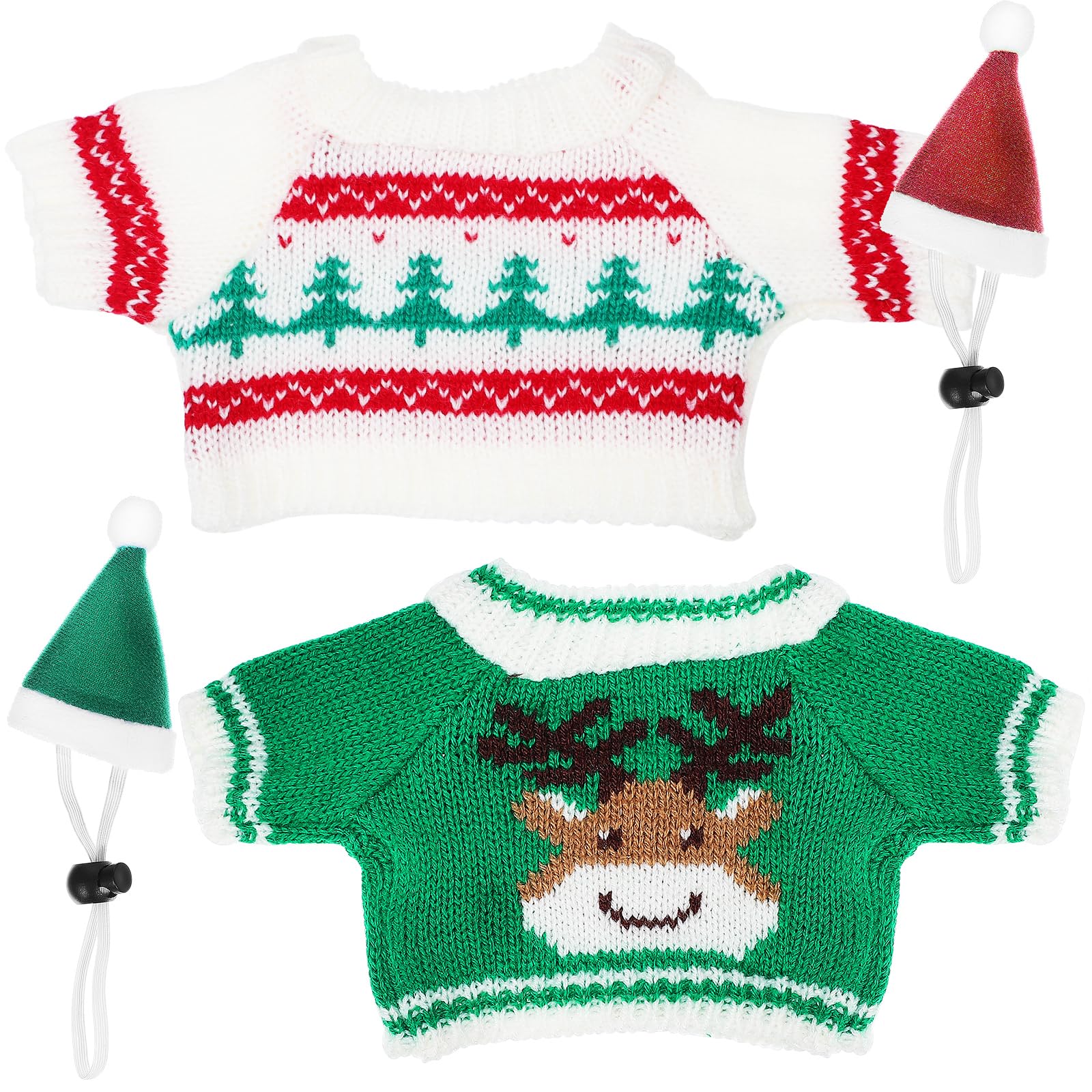 HANABASS Christmas Pet Outfit for Small Pets 2 Mini Hats and 2 Knitted Sweaters Festive Guinea Pig and Bunny Costume Set with Comfortable Elastic Straps for Winter