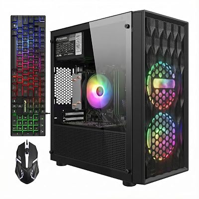 STGAubron Gaming PC Computer Desktop, AMD Ryzen 5 5500 up to 4.2GHz, GeForce RTX 3050 6G, 16G DDR4, 512G SSD, WiFi 6 5G & BT 5.2, RGB Fan x2, Windows 11 Home