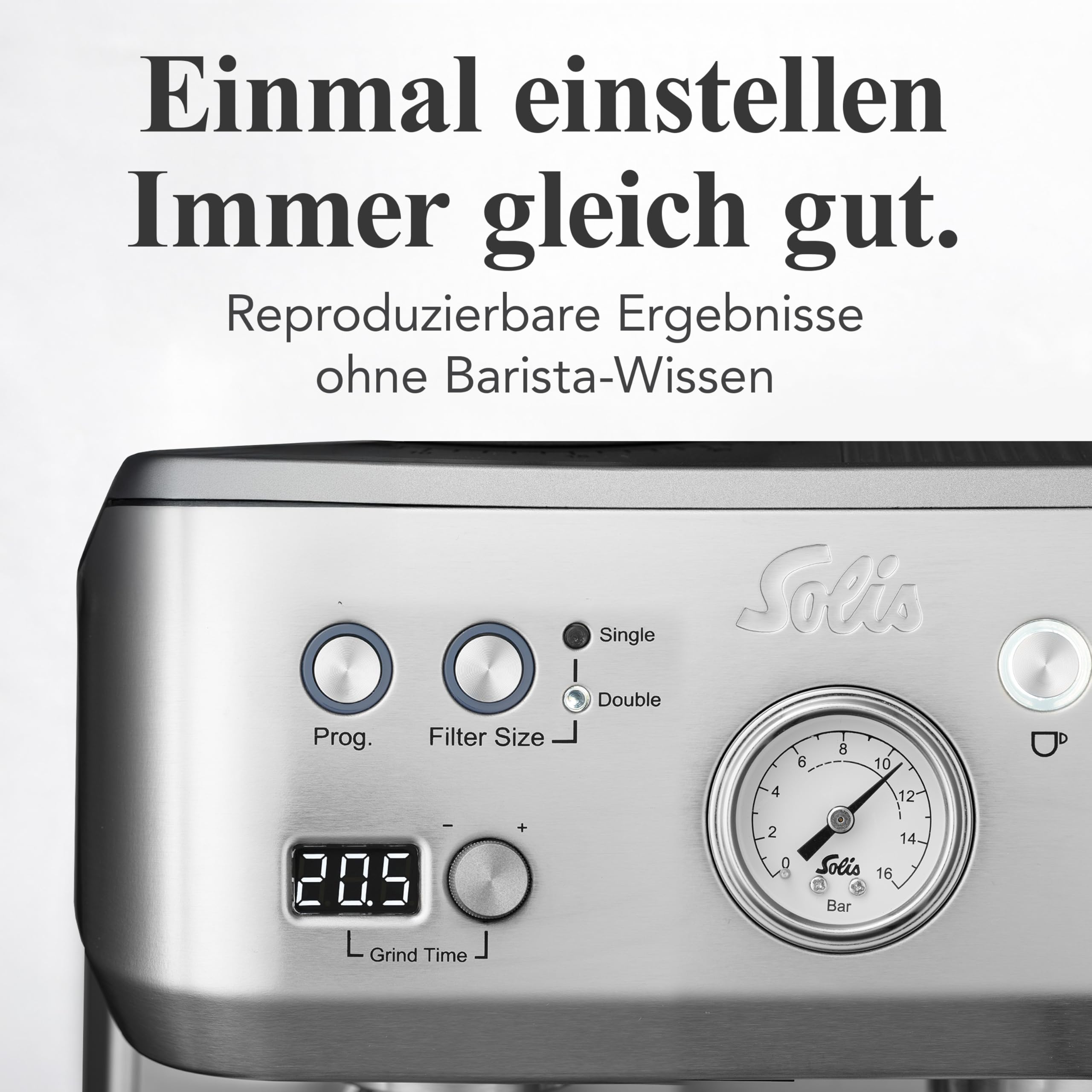 Solis Grind & Infuse Perfetta 1019 Siebträgermaschine - Kaffeemaschine mit Mahlwerk - Integrierte Zero Static Kaffeemühle - Espressomaschine mit Dampf- und Heißwasserfunktion - Edelstahl 3