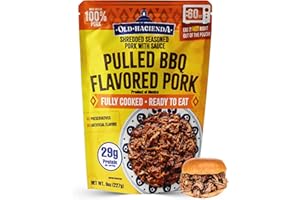 Old Hacienda Pulled BBQ Flavored Pork | 100% Shredded Seasoned Pork with Sauce | Fully Cooked & Ready to Eat | 29g Protein | No Preservatives or Artificial Flavors | BPA Free Pouch | Pack of 1-8oz