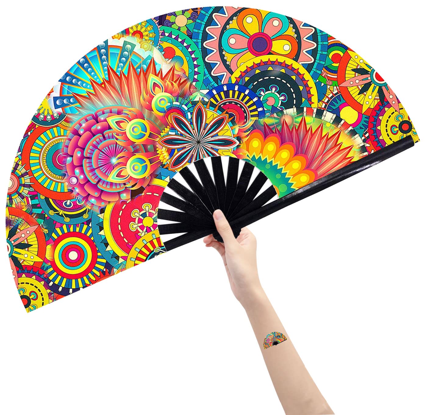 Amajiji Large Folding Hand Rave Fan Popping Fan for Line Dancing Clacking Fans for Dance,Party,Decoration,Festival (Dream Ｆlower)