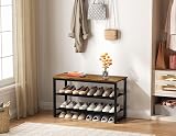 SIMPDIY 3 Tier Shoe Rack Bench Rustic Brown Steel Wood 150kg Load view 6