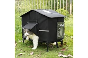 Veehoo Outdoor Cat House Weatherproof, Outside Insulated Feral Cat Shelter with Elevated Base, Waterproof Eaves & Escape Door for Stray Barn Cats, 16.9"x13.0"x22.4"