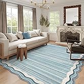 Lahome Estelle Scalloped Modern Washable Rugs 5x7, Blue Rugs for Bedroom Soft Living Room Rug, Abstract Minimalist Non Slip L