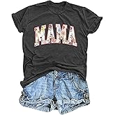 ELDPS Mama Floral T Shirt Mama Letter Print Tee Shirts Short Sleeve Tops