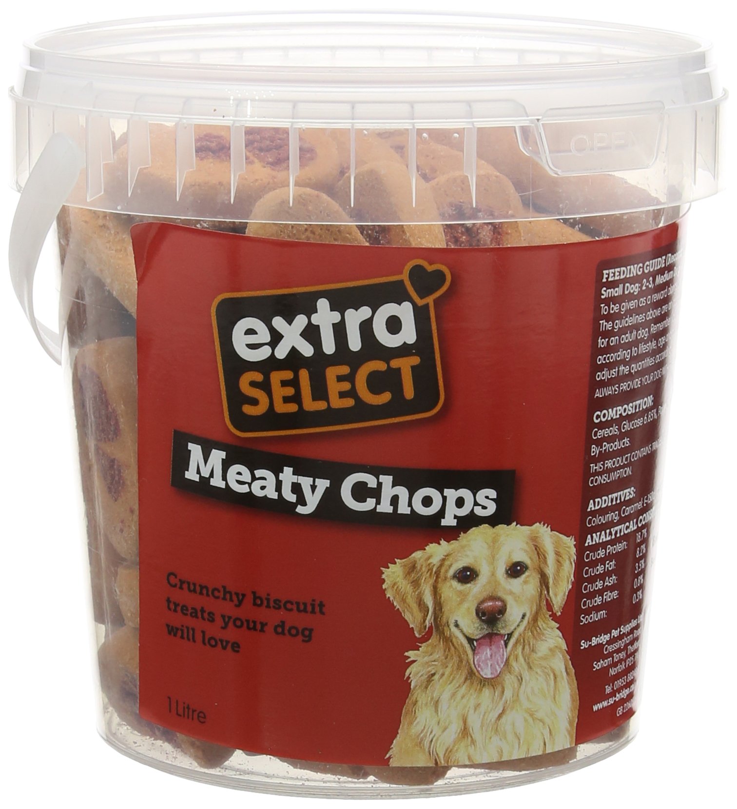 Extra Select Chop Shaped Dog Treat Biscuits in a 1ltr Bucket (approx 70 biscuits)