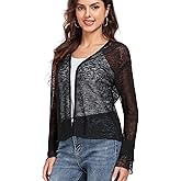 Womens Bolero Shrugs for Evening Dresses Elegant Cropped Shrug Long Sleeve Cardigan Lightweight Knit Cover Up