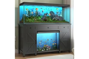 Saudism 55-75 Gallon Aquarium Stand With Charging Station, Farmhouse Fish Tank Stand, Reptile Tank Stand Terrarium Stand with Drawer and Cabinet Storage, Sturdy Heavy Duty 53.5"×19.7" Tabletop - Black