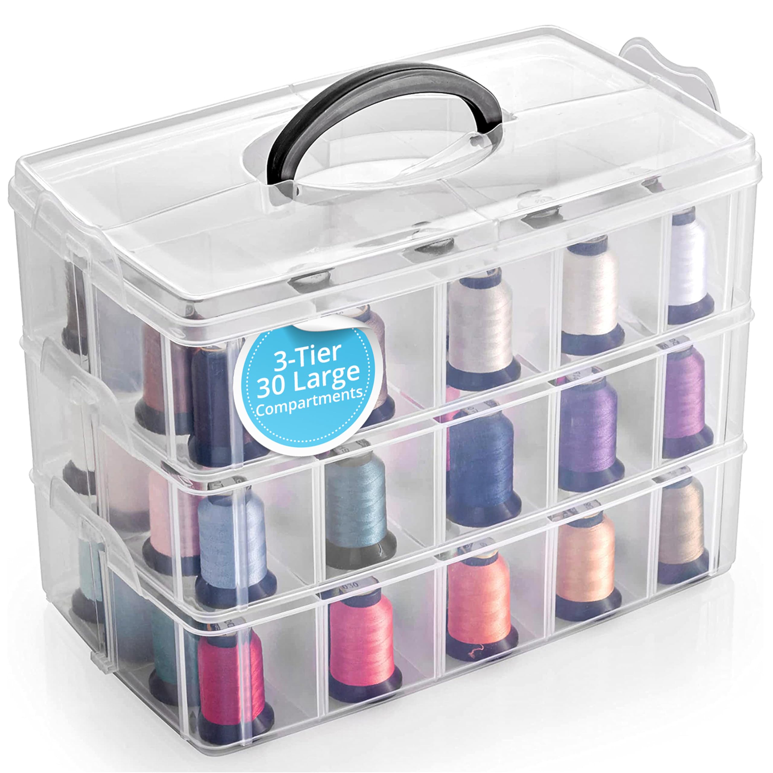Photo 1 of Bins & Things Stackable Storage Container - 30 Adjustable Compartments - Craft Accessories Storage Box with Handle - Bead Organizer for Art or Sewing Supplies - Clear, X-Large