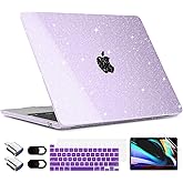 TWOLSKOO for MacBook Pro 13 inch Case 2023-2016 A2338 M2 M1 A2251 A2289 A2159 A1989 A1708 A1706, Glitter Sparkly Plastic Hard Shell with Keyboard Cover & Type C Adapter 2 Pack & Camera Cover, Purple