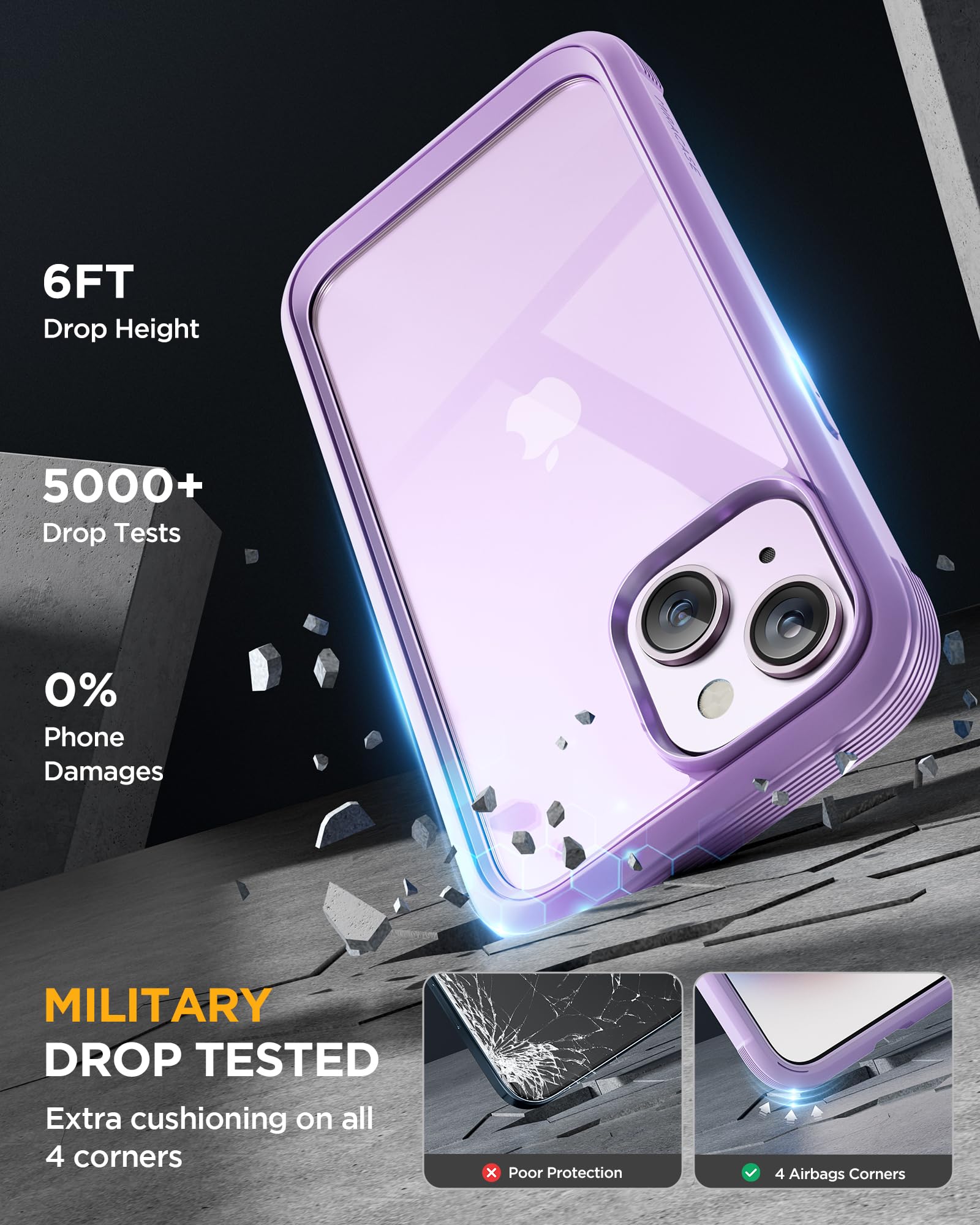 Miracase Glass Series Designed for iPhone 14 Plus Case 6.7 inch, 2023 Upgrade Full-Body Clear Bumper Phone Case with Built-in 9H Tempered Glass Screen Protector and Camera Lens Protector,Purple - Image 4